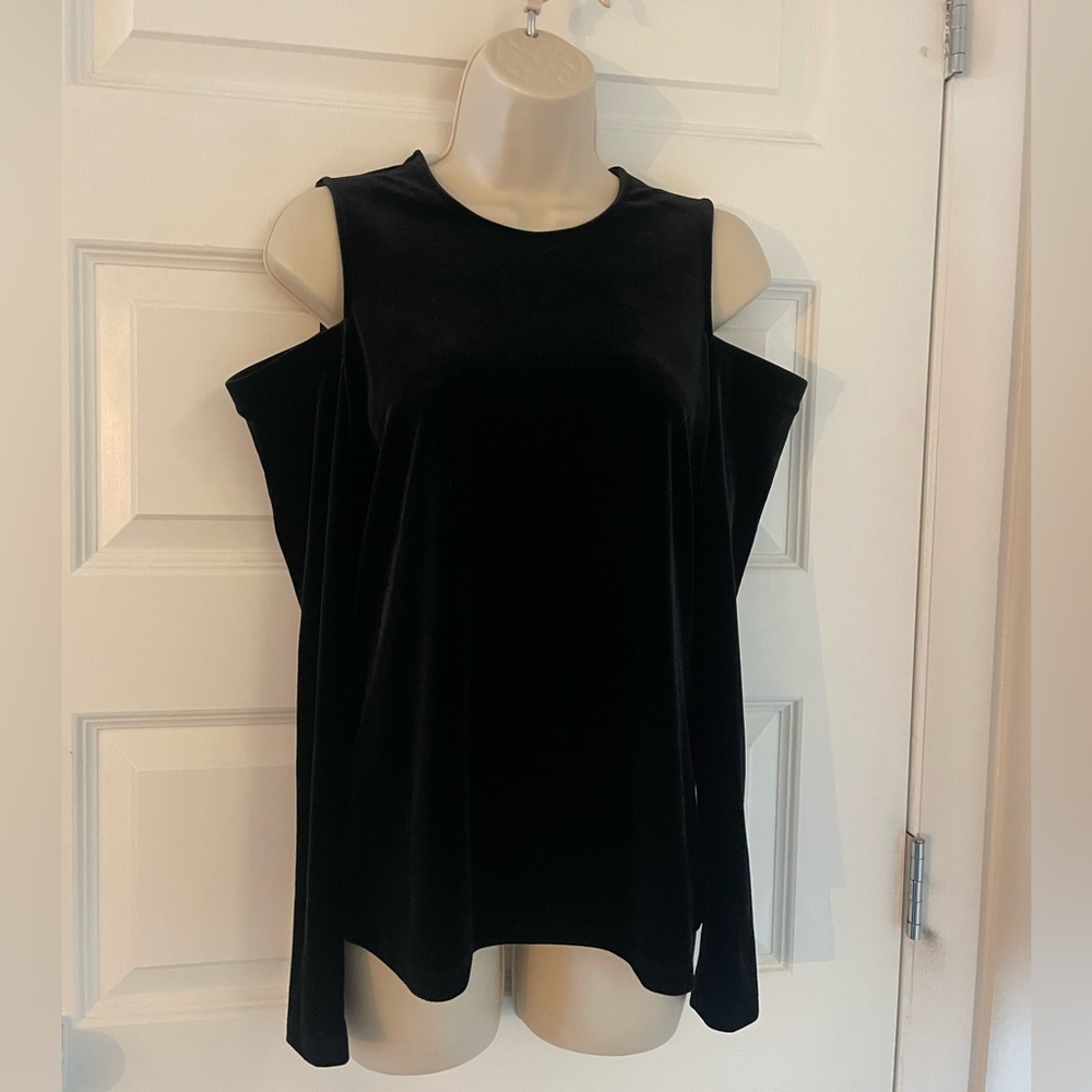 Calvin Klein Black Velvet Cold Shoulder Blouse